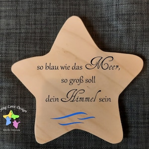 Erinnerung an Sternenkind, Verstorbene, Geschenk für Angehörige/ Sterneneltern, Stern aus Holz, Anstatt Trauerkarte, Glaube an Himmel, Gott