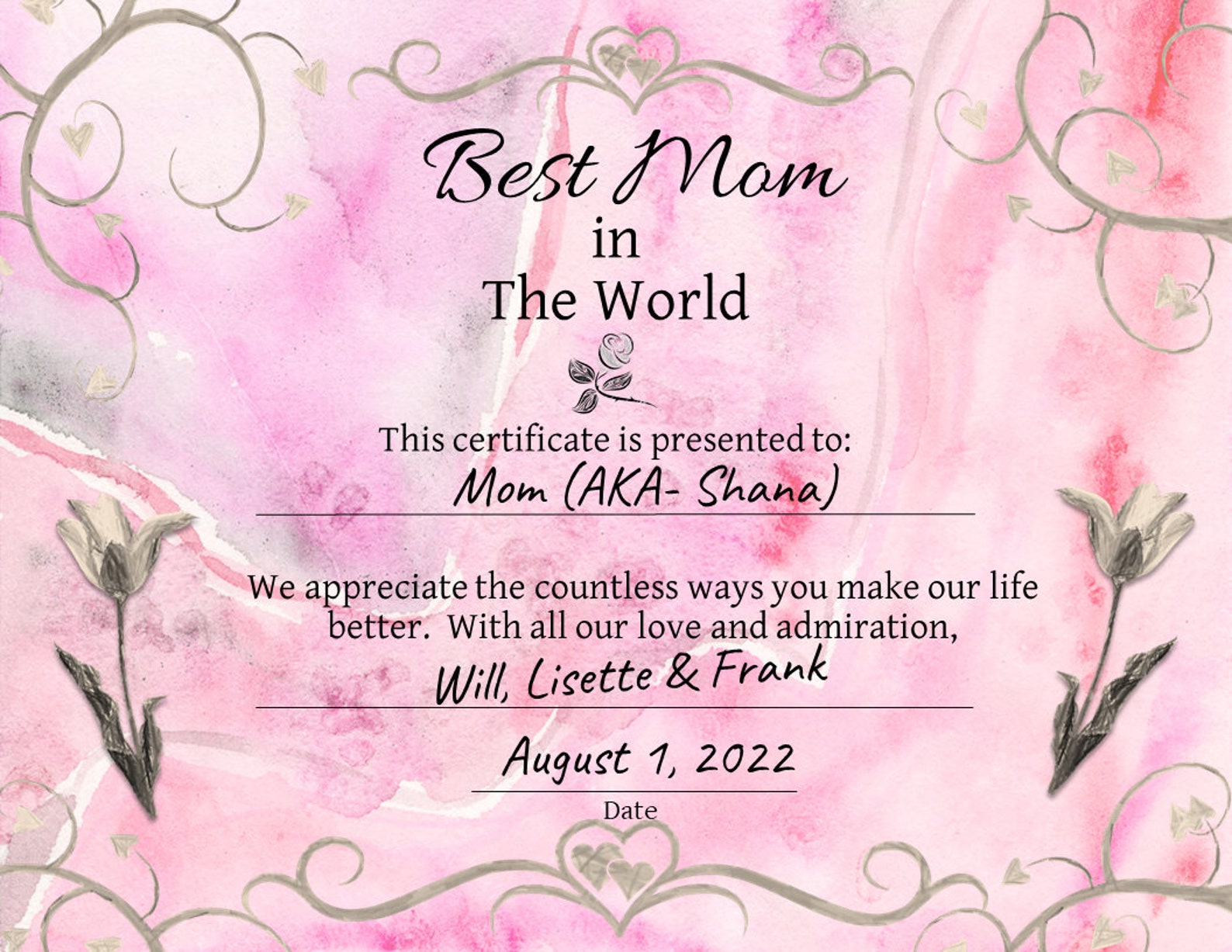 Printable PDF Best Mom in the World Certificate Mom Award - Etsy