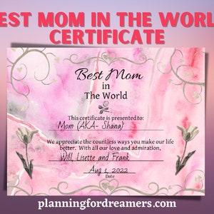 Printable PDF Best Mom in the World Certificate Mom Award - Etsy
