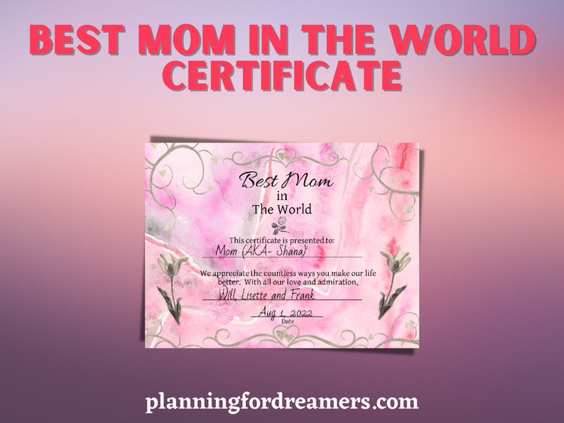 Printable PDF Best Mom in the World Certificate Mom Award - Etsy