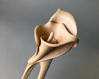Hand Carved Maple Calla Lily Hair Fork, Wooden Hair Pin