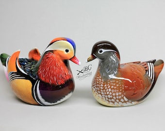 Hand Carved Wooden Mandarin Duck Set, Ukrainian Folk Art Sculpture
