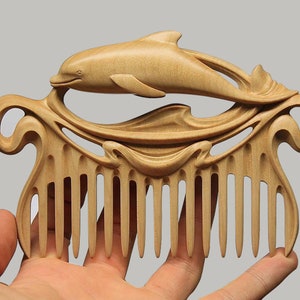 Dolphin Comb,Wooden Hair Accessory,Decorative Horn Comb,Hand Carved Double-Sided Carved Wood Comb,Detangled Wooden Hair Comb,Woman Gift