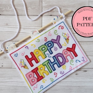 Happy Birthday Banner – PDF cross stitch chart and instructions