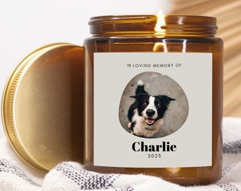 Custom Dog Remembrance Gift, Pet Memorial Candle With Photo And Name, Personalised Pet Loss Gift