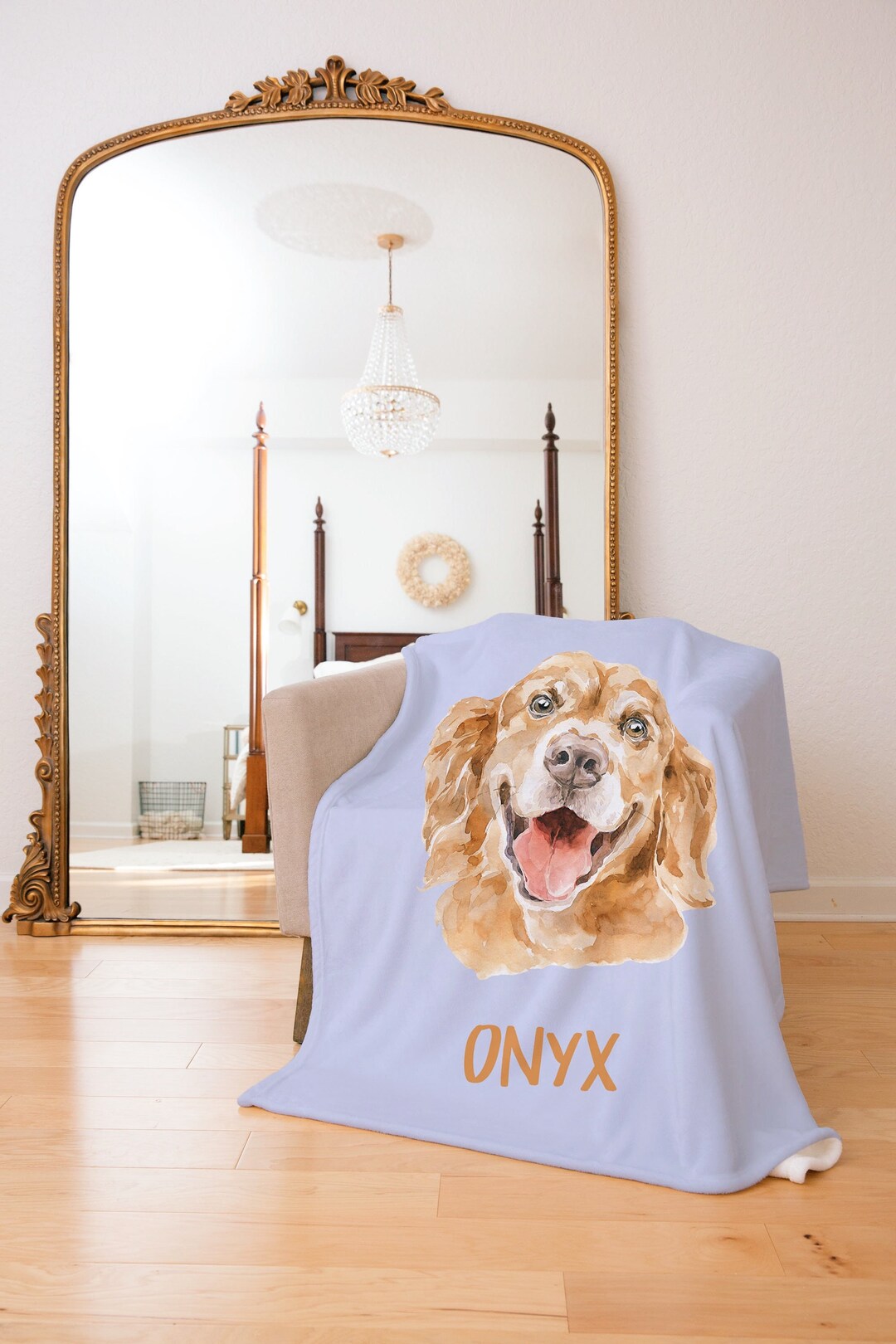 Custom Pet Blanket With Pet Portrait Hand Painted, Dog Mom Gift Custom