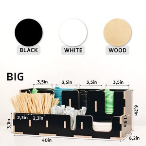 Coffee organizer for coffee house and coffee shop. Large wooden storage organizer box as coffee bar accessories