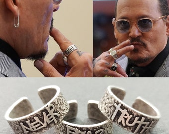 Set di anelli Never Fear Truth Johnny Depp - Anello regolabile in argento per uomo e donna - Set di anelli da 3 pezzi