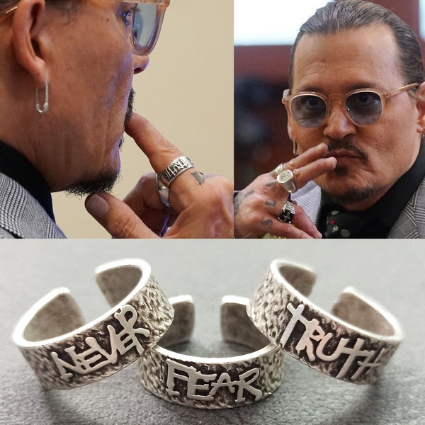 Never Fear Truth Johnny Depp Ring Set - Adjustable Men & Women Silver Ring - 3 Pcs Ring Set