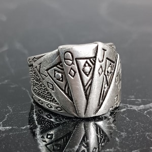 ANELLO CON CARTE DA POKER / Anello da uomo • Anello della fortuna • Anello con carte da gioco • Anello da streetwear • Anello regolabile in argento