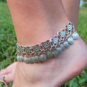 Geometrisches Tugra Fußkettchen - Verstellbares Antik Silber überzogen - Türkisches Symbol Charm - Boho Strand Schmuck Geschenk für Frauen - Sommer Fußkettchen
