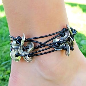 Dangle Disk Anklet – Adjustable Antique Silver Plated – Boho Beach Jewelry – Statement Gift for Women - Jewelry Gift for Women