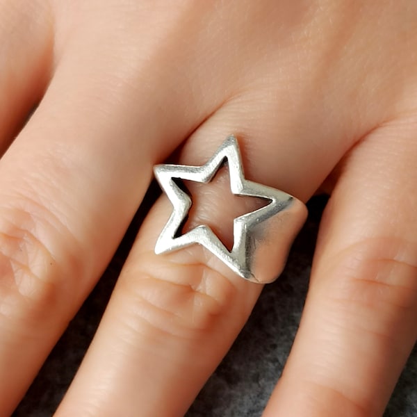 STAR RING | Adjustable Silver Ring - Chunky Star Ring - Astronomy Ring - Celestial Ring - Dainty Star - Pentagram Ring - Pagan Witch Ring