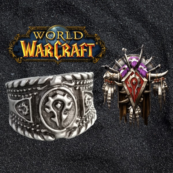 World Of Warcraft Horde WOW Anillo de plata para hombre ajustable hecho a mano