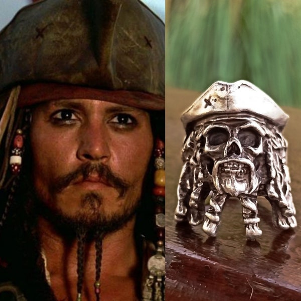 Pirates of the Caribbean Captain Jack Sparrow Skeleton Adjustable Men Ring • Johnny Depp Adjustable Men • Skeleton Silver Ring