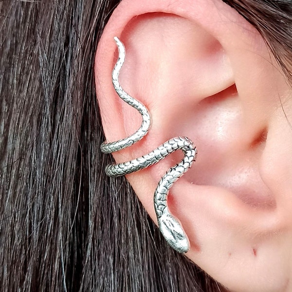 Snake Ear Cuff Climber Adjustable - Silver Plated Women Ear Cuff - Silver Ear Cuff - Wrap Earrings - No Piercing Cartilage - Gothic Jewelry