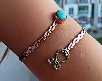 Copper Arm Band Body Jewelry with Turquoise Gemstone - Upper Arm Jewelry - Adjustable Upper Arm Cuff - Summer Jewelry - Copper Arm Jewelry