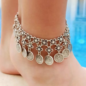 Geometric Charm Anklet – Handmade Adjustable Silver-Plated Women’s Anklet – Boho Summer Jewelry Gift - Summer Anklet
