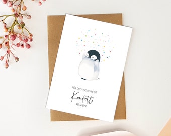 Postkarte "Pinguin Konfetti"