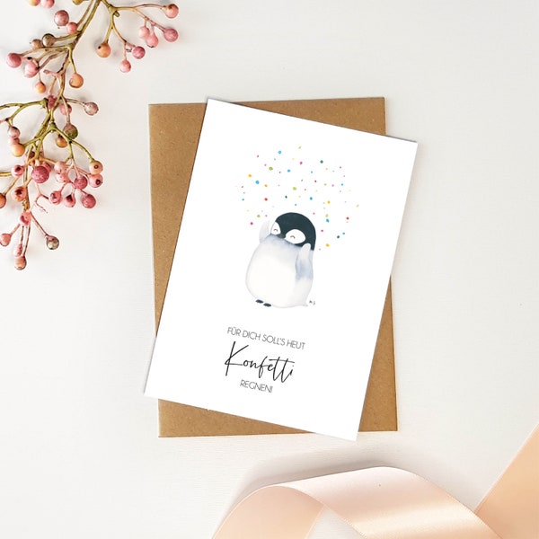 Postkarte "Pinguin Konfetti"