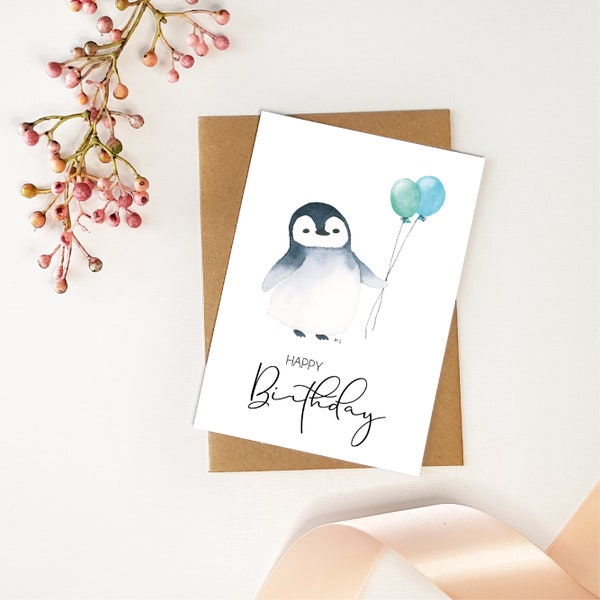 Postkarte "Pinguin mit Ballon"