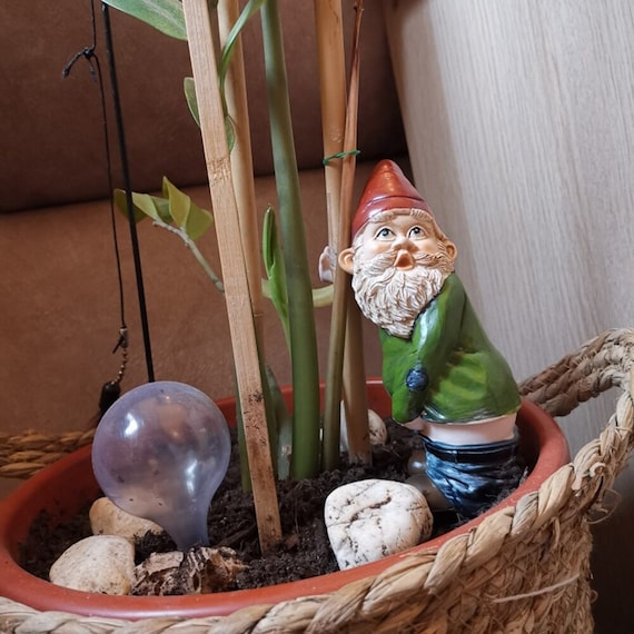peeing gnome statue
