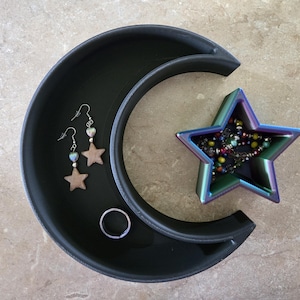 Moon and Star Trinket Tray Set – Small Celestial Jewelry Dish for Crystals, Rings, or Desk Decor – Cute 3D Printed Gift for Her and for Him