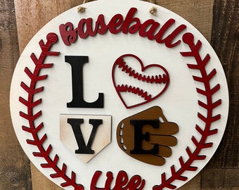 Door Hanger, Wooden Door Hanger, ballfield, baseball, baseball life