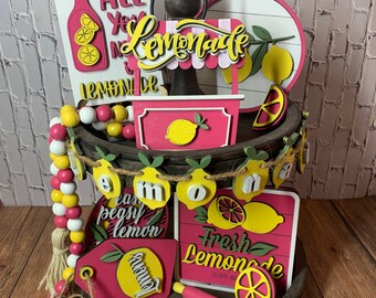 Tiered tray decor, Lemonade tiered tray decor, Pink Lemonade, Summer tiered tray,