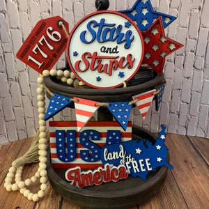 Tiered tray decor, 4th of July tiered tray decor, 4th of July decor, Summer tiererd tray