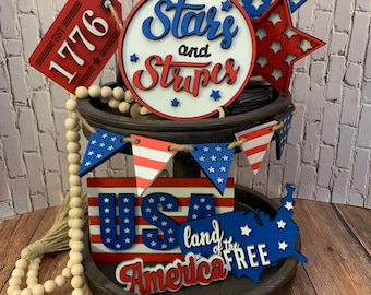 Tiered tray decor, 4th of July tiered tray decor, 4th of July decor, Summer tiererd tray