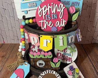 Tiered tray decor, Spring Tiered Tray Decor, Spring decor, Flower decor,