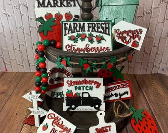 Tiered Tray Decor, Strawberries tiered tray, strawberries decor, summer tiered tray