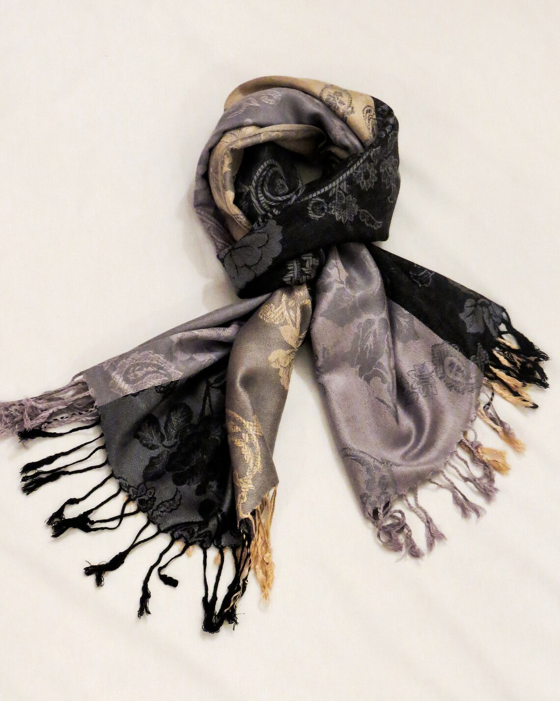 100 Pure Silk Scarf Grey Black & Gold Scarf Kelagayi Etsy