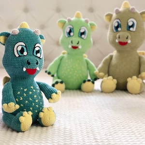 Crochet Pattern Happy Dragon / crochet big eyes / Amigurumi animals / Crochet pattern toy dino / dinosaur Pattern amigurumi plush