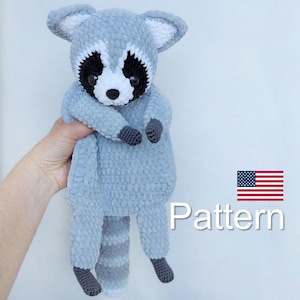 Crochet comforter raccoon pattern PDF, comforter toy amigurumi, Amigurumi Cuddle raccoon pattern, mini Blanket toy,  Lovey patterns