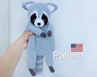 Crochet comforter raccoon pattern PDF, comforter toy amigurumi, Amigurumi Cuddle raccoon pattern, mini Blanket toy,  Lovey patterns