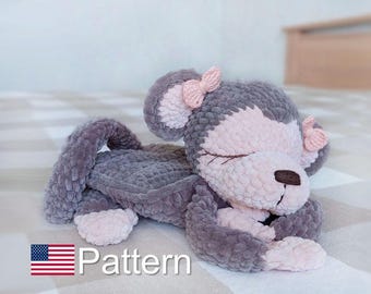 Patrón de mono de crochet en PDF, juguete de edredón amigurumi, patrón de mono amigurumi, mini manta de juguete, patrones de Lovey