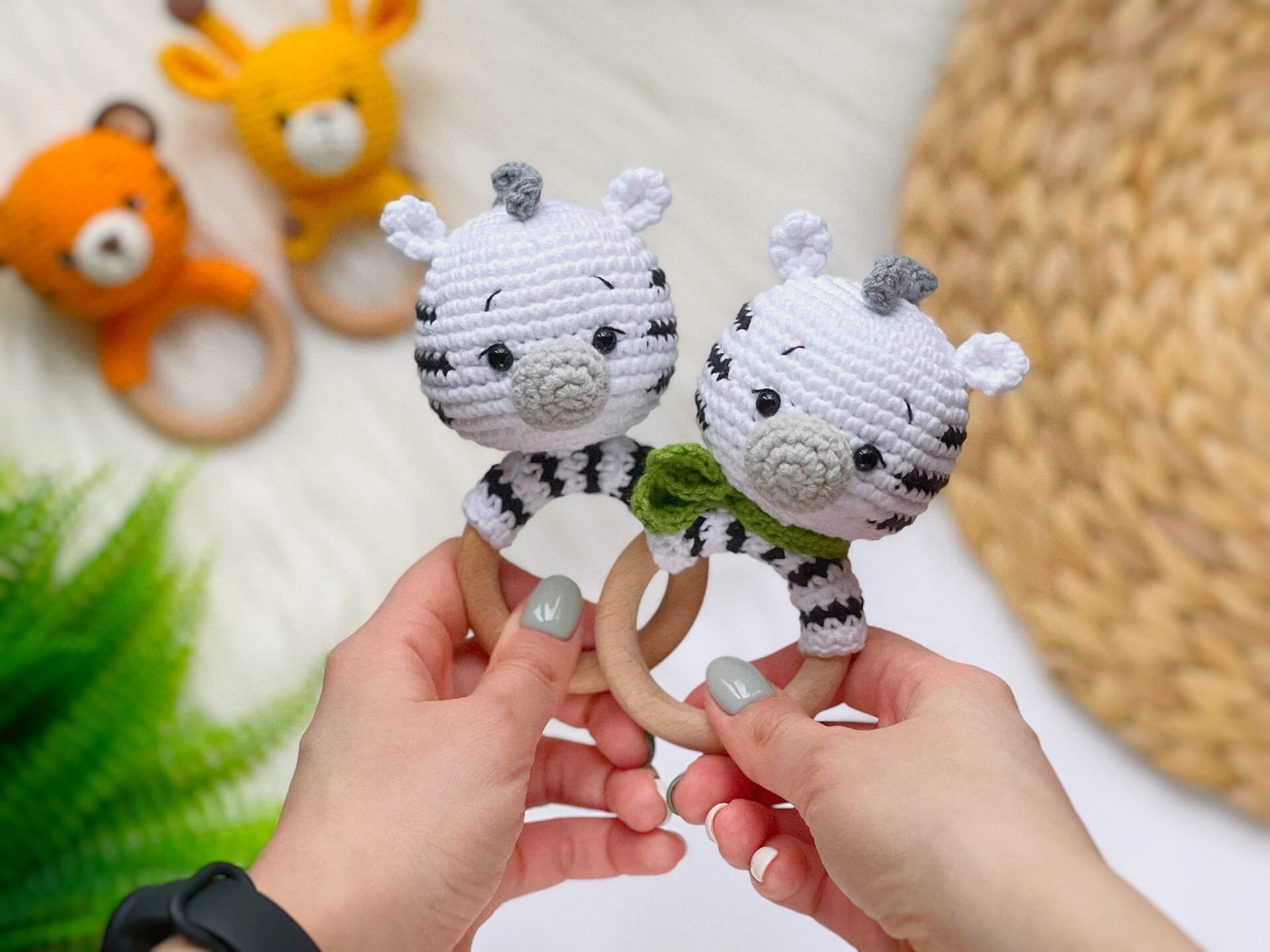 SET of 4 Crochet PATTERN Baby Rattles – Safari Animals Giraffe, Sloth ...