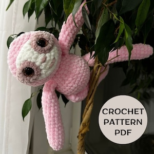 Patrón Perezoso de peluche rosa a crochet, Patrón perezoso a crochet, tutorial de crochet, patrón amigurumi PDF Inglés