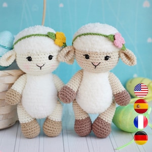 Crochet pattern amigurumi little lamb with flower, Amigurumi farm animals PDF pattern for beginners,  amigurumi lamb ,Amigurumi and rattles