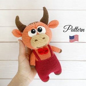 Amigurumi crochet bull pattern, Crochet Highland Cow pattern pdf, Crochet animals, Amigurumi Doll, Crochet patterns toy
