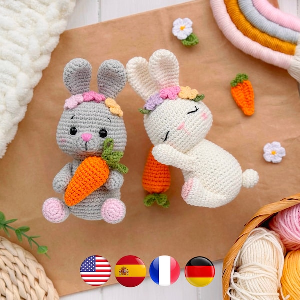 HÄKELANLEITUNG Osterhasen, Ostern Amigurumi Tier PDF Häkelanleitung, Osterdekoration Häkelanleitung, Häkelhase, Amigurumi und Rassel