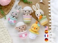Crochet PATTERN SET Amigurumi Easter animals in pots: bunny, sheep, chick. Easter decoration PDF easy crochet pattern, Amigurumi and rattles product logo