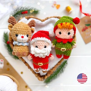 CROCHET PATTERN Christmas crochet bundle: Santa, Elf, Reindeer, Low sew amigurumi plushie, Christmas ornament pattern, Amigurumi and rattles