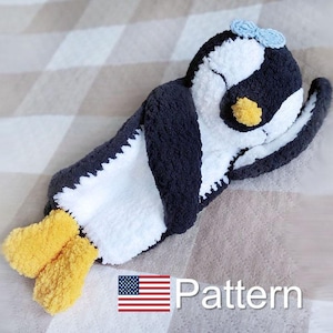 Patrón de pingüino de crochet en PDF, edredón amigurumi, patrón de pingüino amigurumi, mini manta de bebé, pijamas, patrones de abrazos