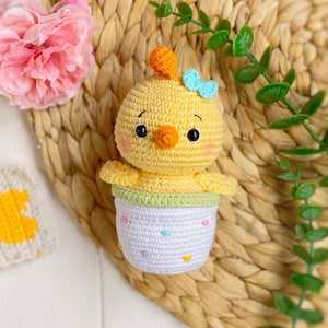 SET DI MOTIVI Amigurumi all'uncinetto Animali pasquali in vaso: coniglietto, pecora, pulcino. Decorazioni pasquali PDF schema facile all'uncinetto, Amigurumi e sonagli immagine 8