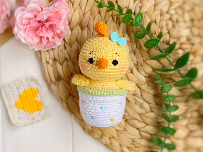 Crochet PATTERN SET Amigurumi Easter animals in pots: bunny, sheep, chick. Easter decoration PDF easy crochet pattern, Amigurumi and rattles image 8