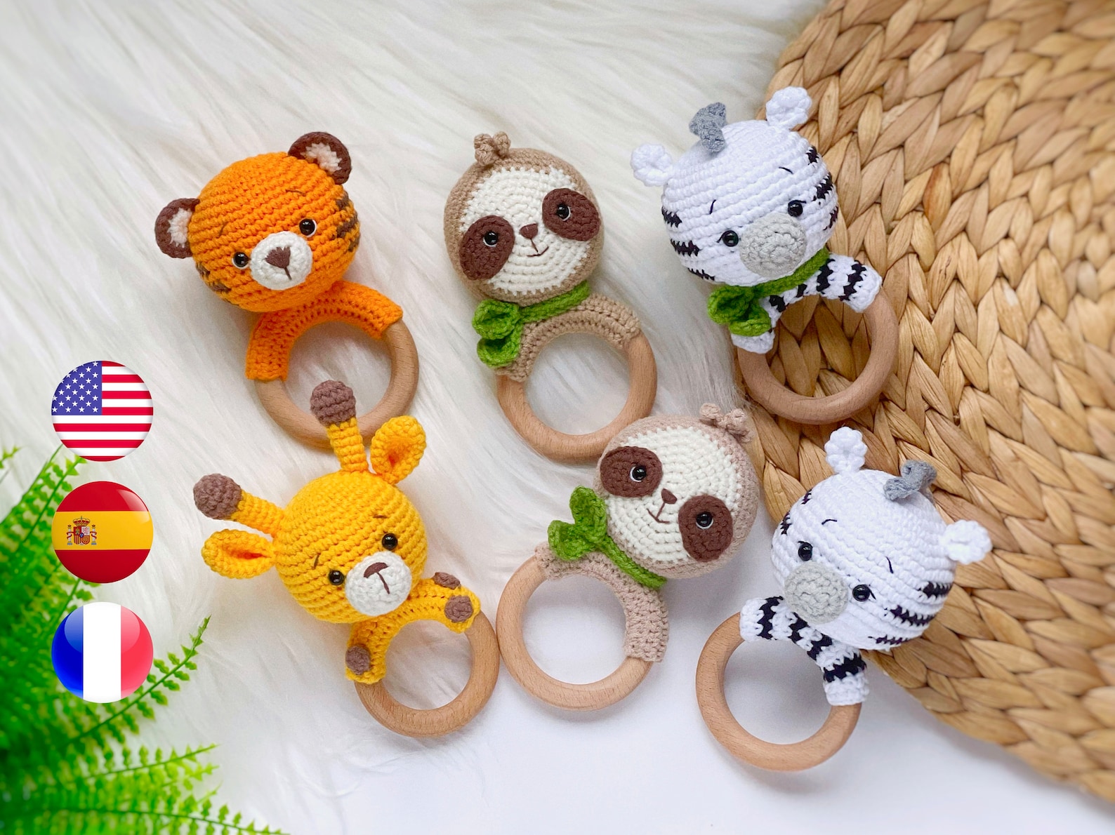 SET of 4 Crochet PATTERN Baby Rattles Safari Animals Etsy