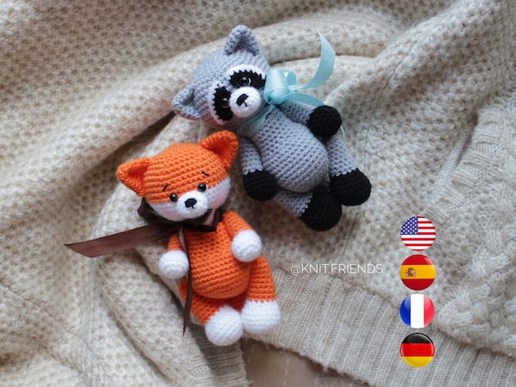 2 in 1: crochet pattern Raccoon and Fox, PDF amigurumi animals, Amigurumi fox, crochet raccoon, Forest  animals, Amigurumi and rattles